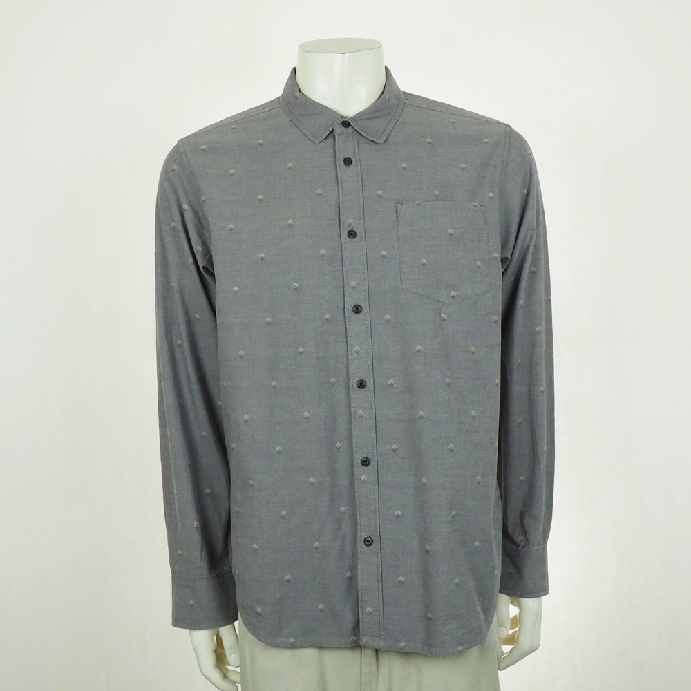 Prana Lewisville Button Down Shirt Mens Large Gray Nautical Scratch Cotton Blend